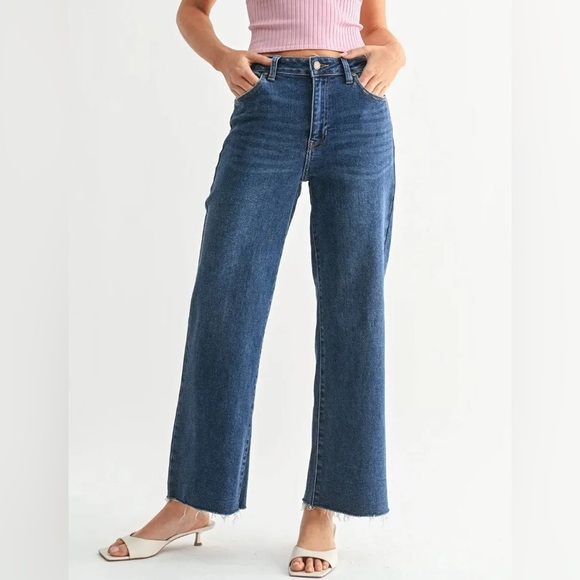 JBD | High Rise Cropped Wide Leg Jeans Raw Hem, Size 26 - Picture 2 of 13